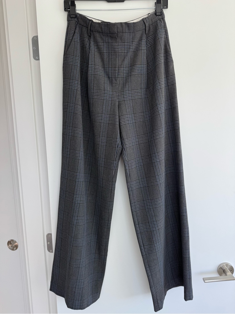 Wilfred plaid effortless grey high waisted wide leg pant